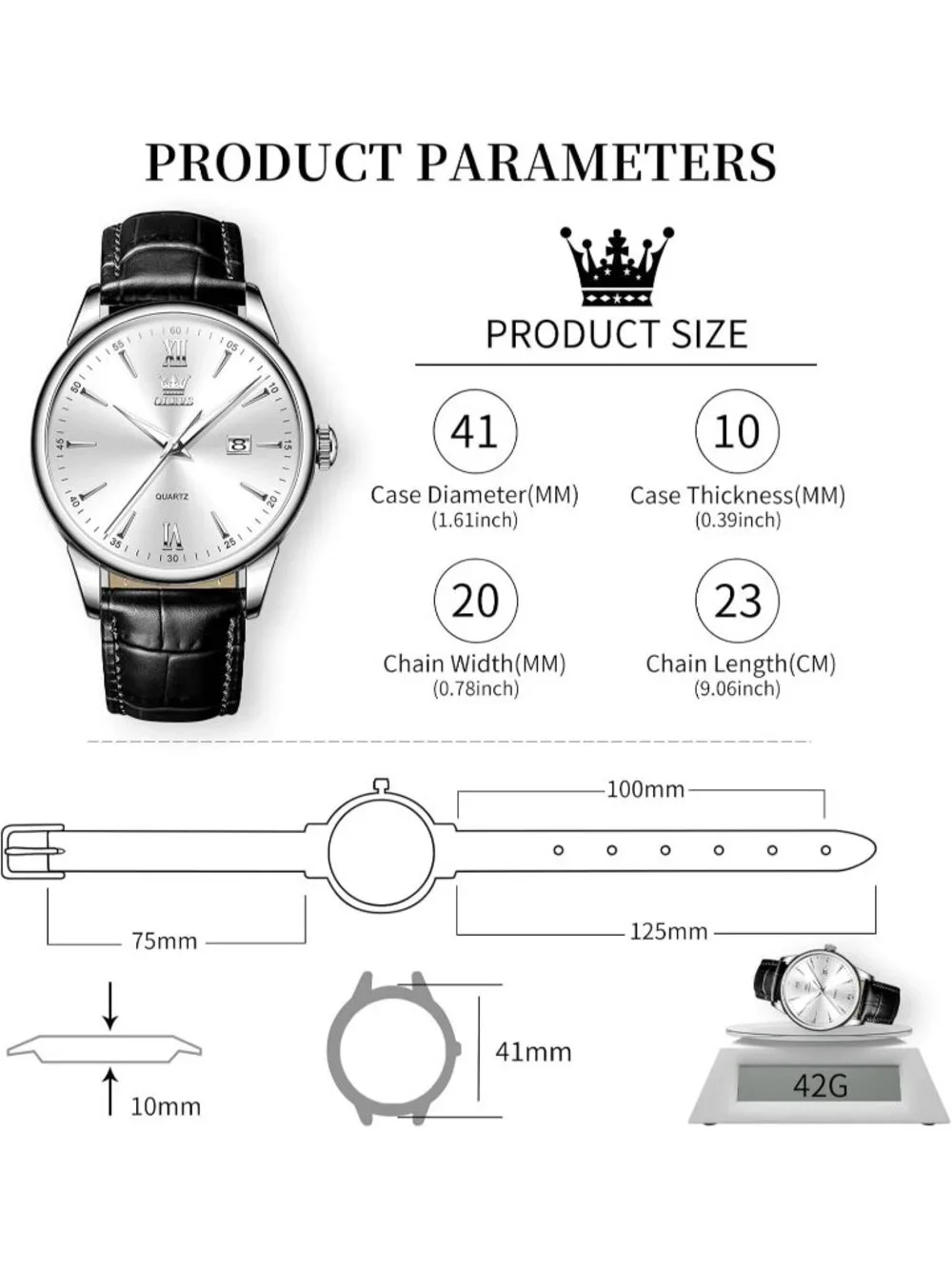 Men's White Black Leather Band Waterproof Relog Para Hombres Classic Wrist Watch